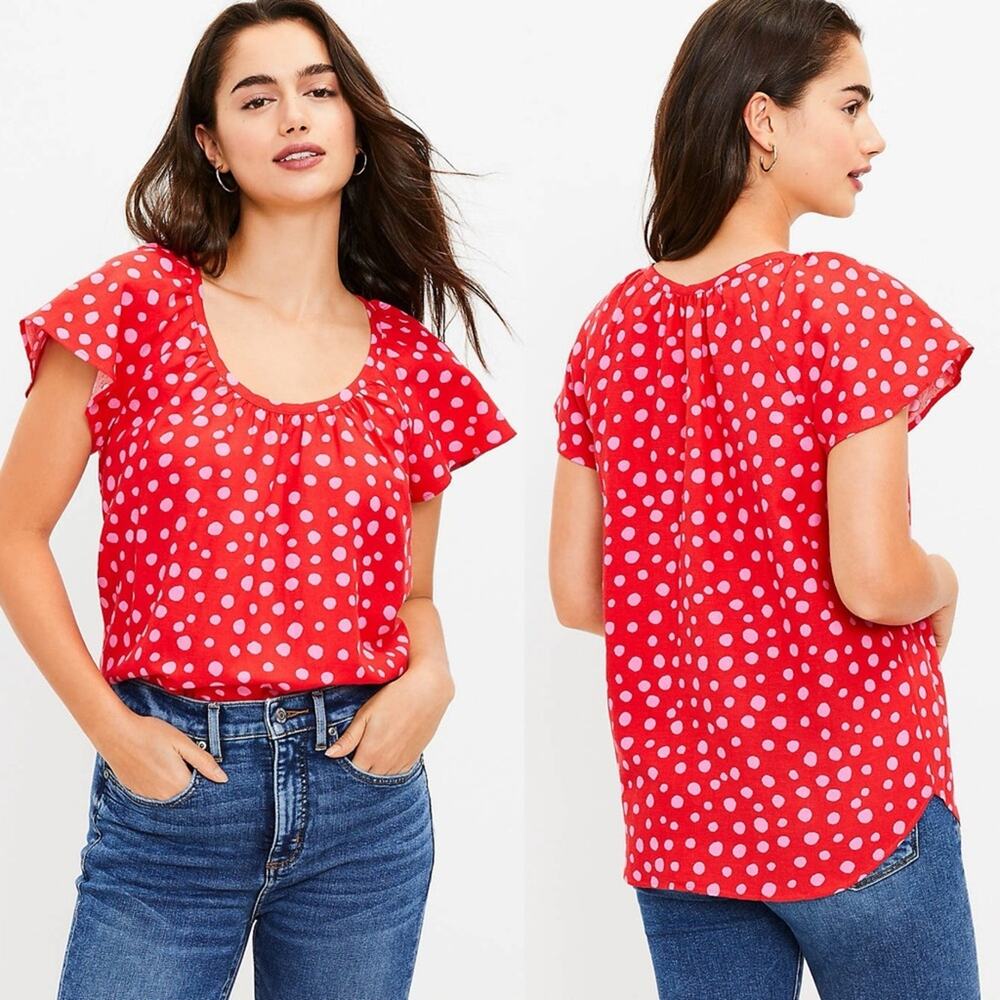 Red Polka Dot Flutter Sleeve Top